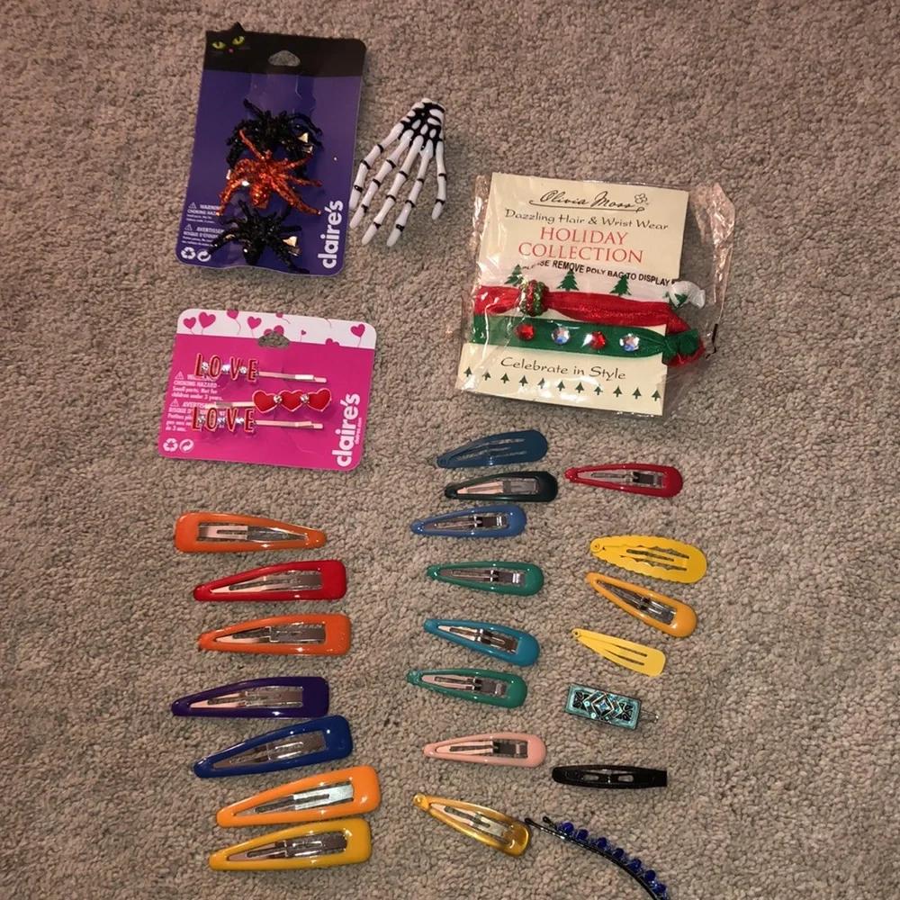 Girls Kids Hair Accessories Barrettes,‎ clips hair ties Lot (32)